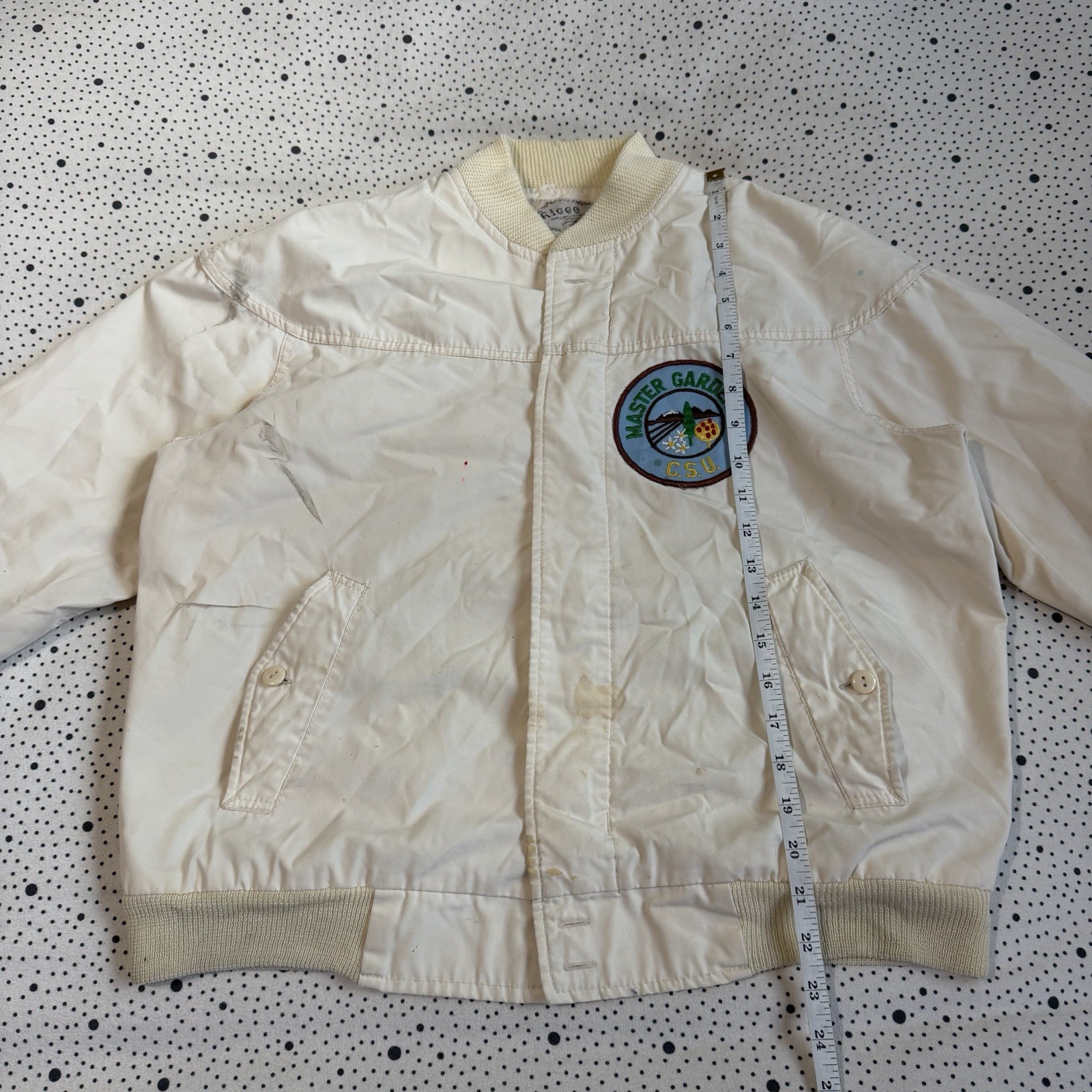 Vintage 1970s Ricco California Jacket Men’s M White Bomber CSU Master Gardener