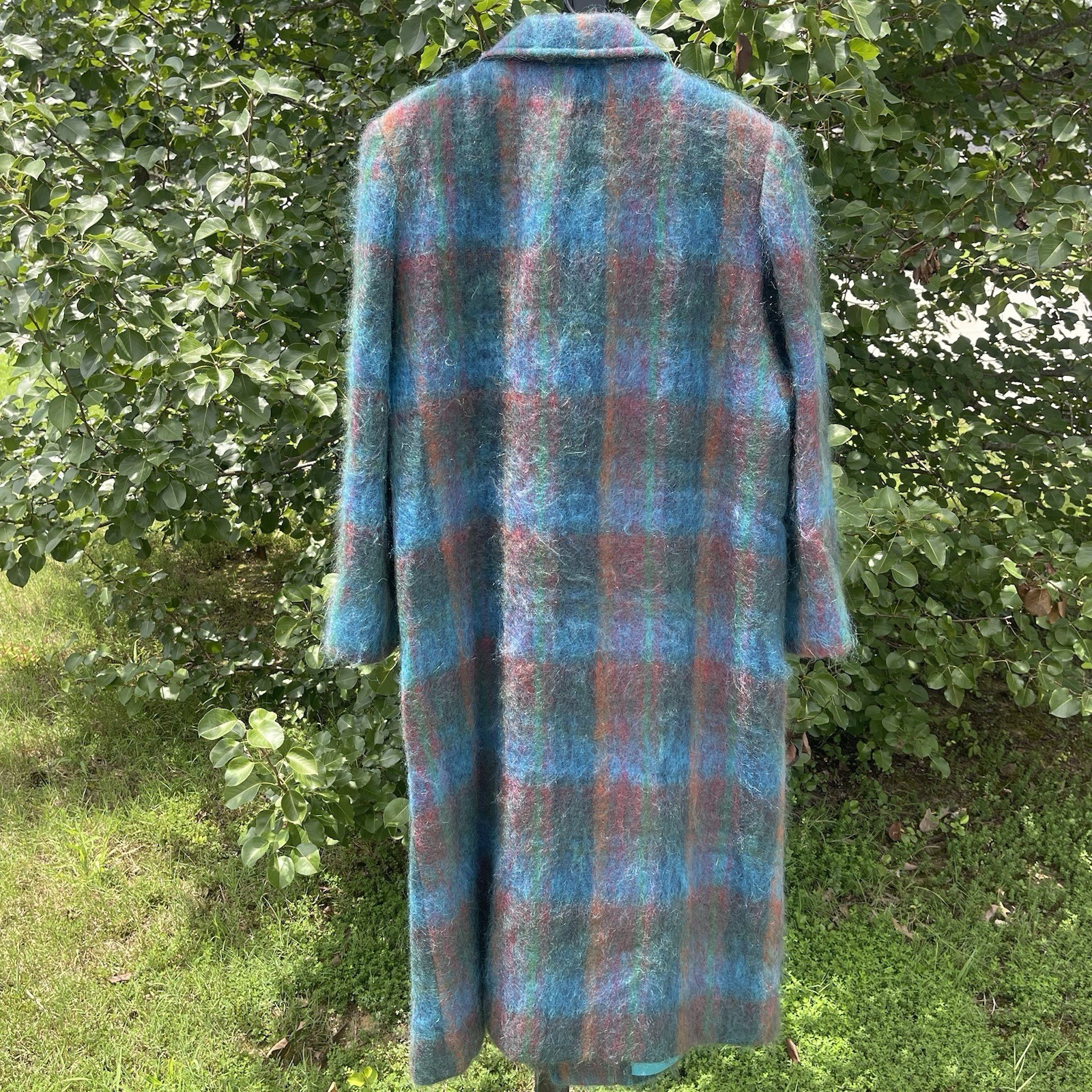 Vintage 70s 80s RIEL Coat Company Blue Rainbow Mohair Long Jacket Union made