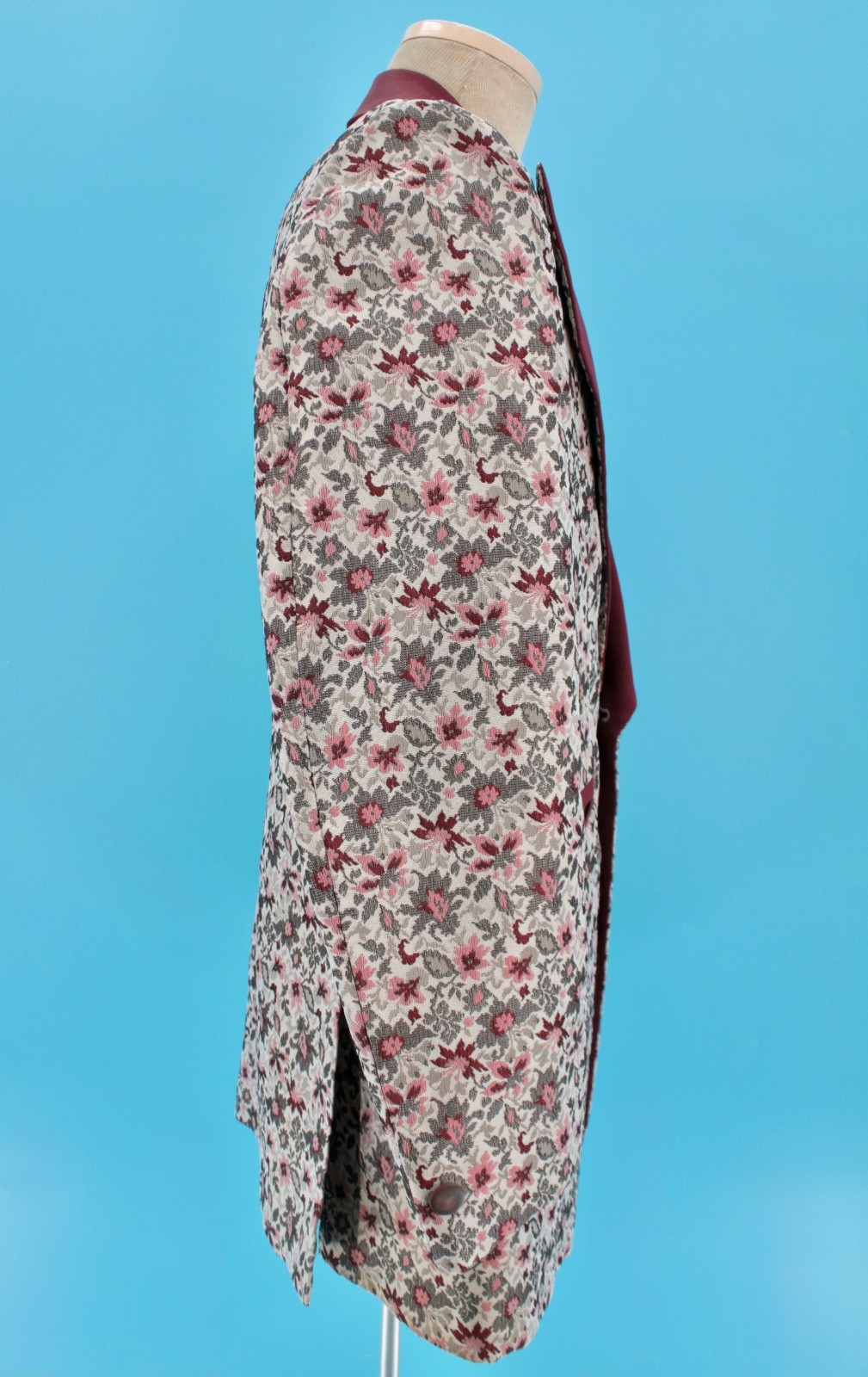 Men’s VTG 70s Burgundy & Pink Floral Brocade Tuxedo Jacket 44 R Palm Beach Tux