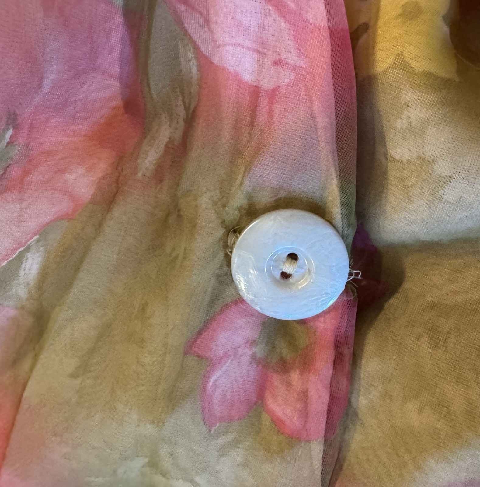 Vtg 60s Sheer Hostess Robe M Dreamy Floral Pink Yellow Puff Sleeve Lounge