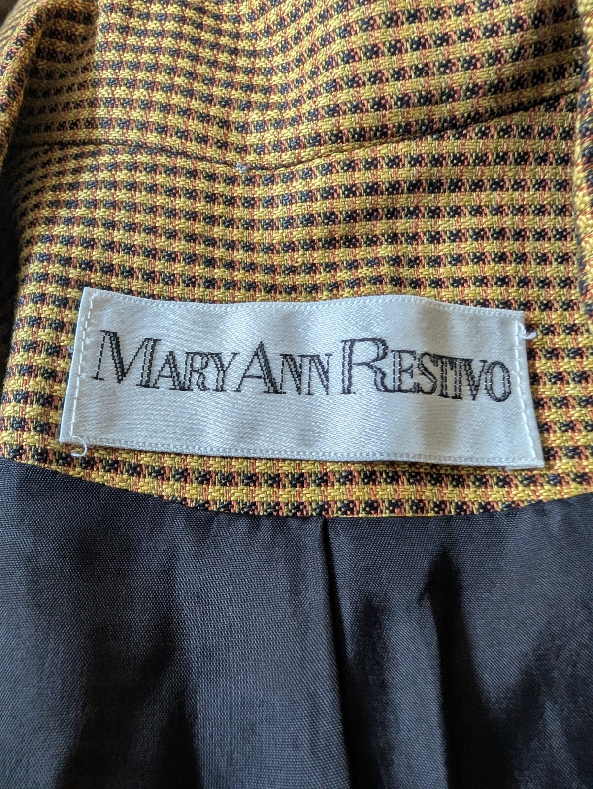 Vintage 80s Yellow Plaid Linen Skirt Suit Black Career Wear to Work Size 6