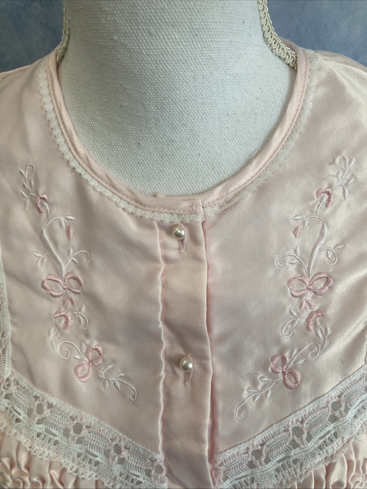 VTG 80s Barbizon Pink Pajama Set L Babydoll Top Pants Embroidered Lace Coquette