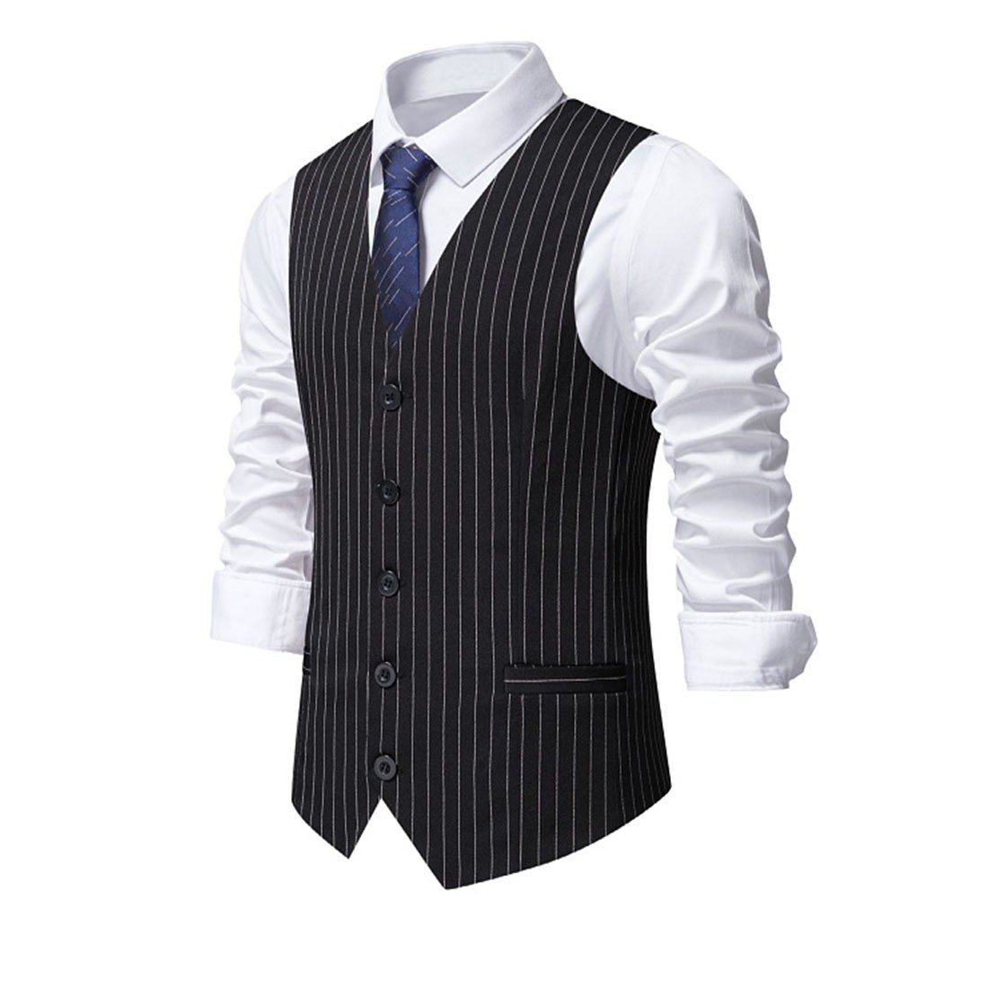 Men Casual Business Wedding Lightweight Waistcoat Slim Fit Suit Striped Vest