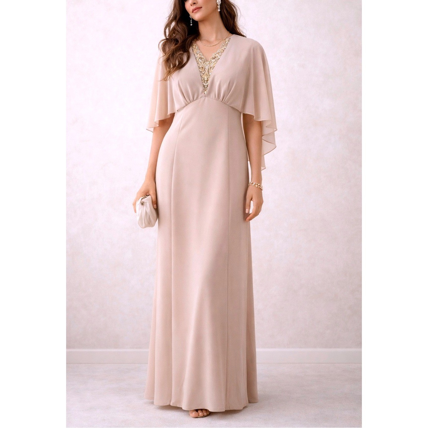 VTG Elgin Pink Blush Capelette Maxi Formal Evening Gown Dress Women’s Size M