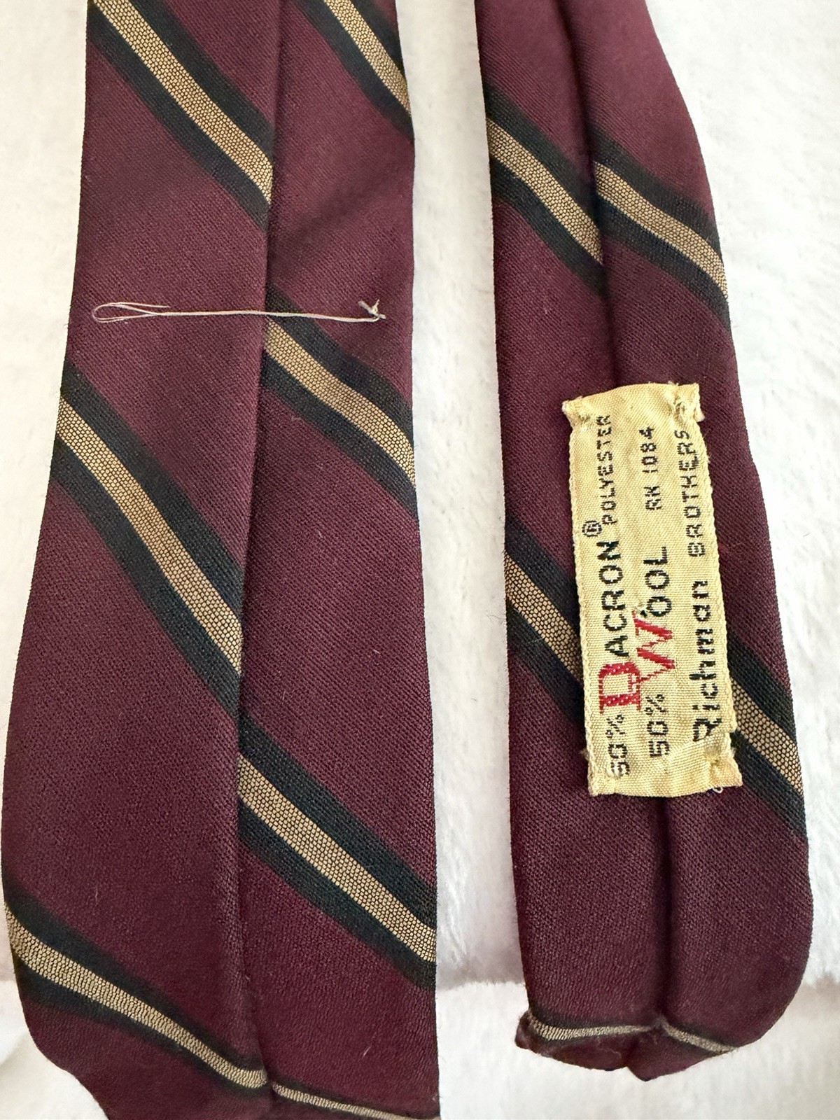 Vintage 60s 70s Authentic Richman Brothers Dacron Wool Striped Skinny Neck Tie