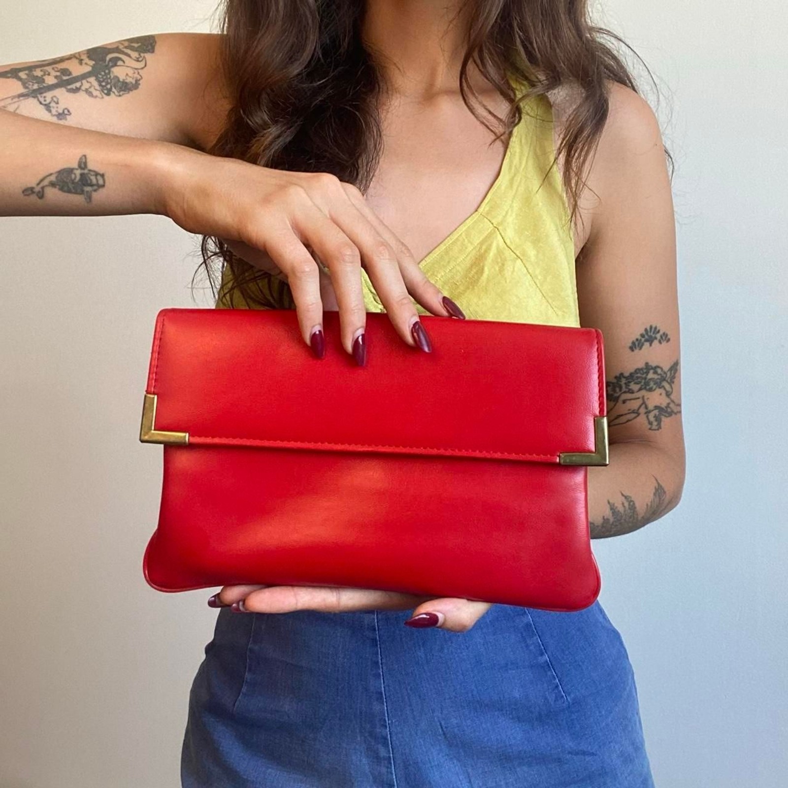 1960s red leather clutch