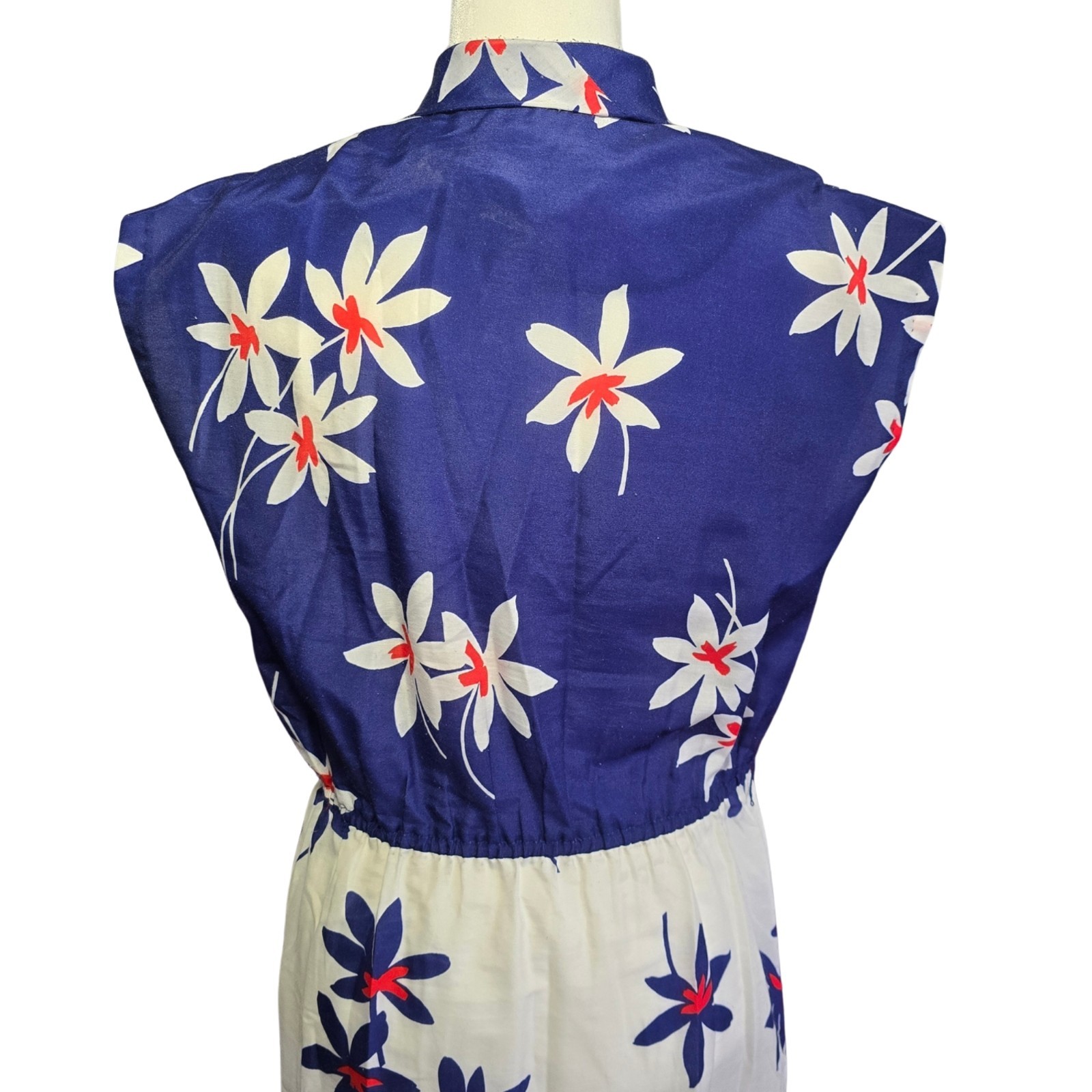 Vintage 1980s Day Dress with Doleman Sleeves and Elastic Waste M/L