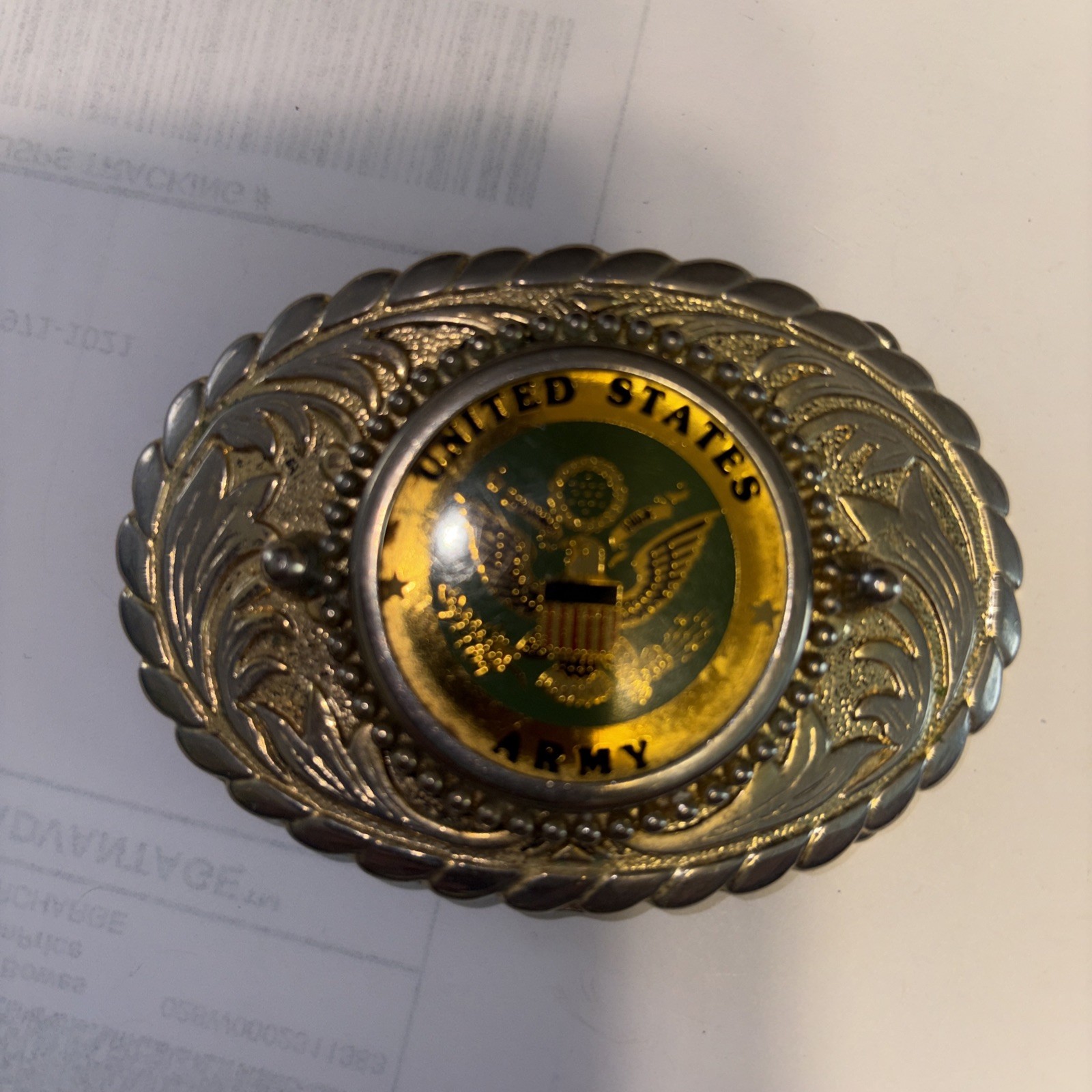 Vintage United States ARMY Seal Belt Buckle Gold color 3 1/4 X 2 1/4