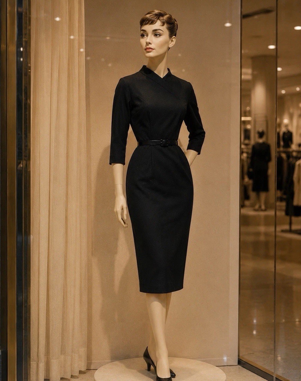 Vintage 1950s Audrey Hepburn Style Black Pencil Dress Wiggle Dress Day to Night