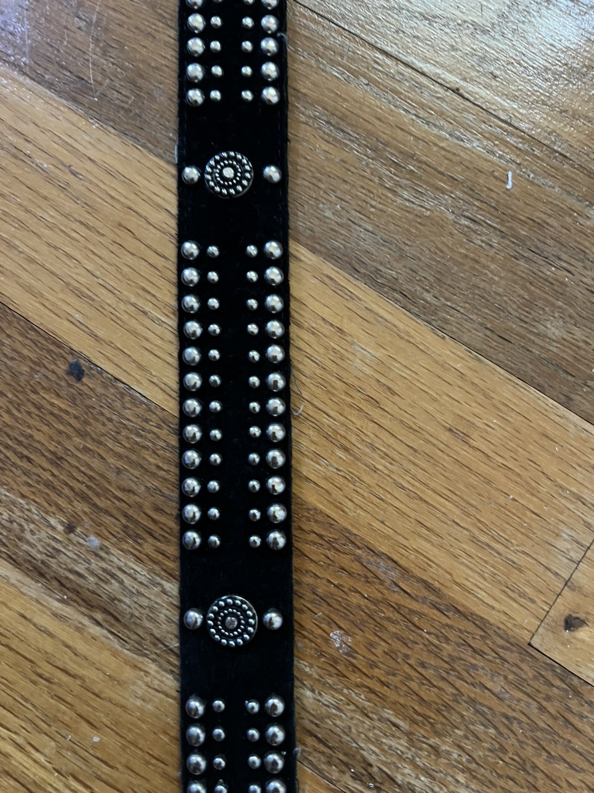 Retro 80’s Black Suede Belt W Silver Rivets (38.5”)