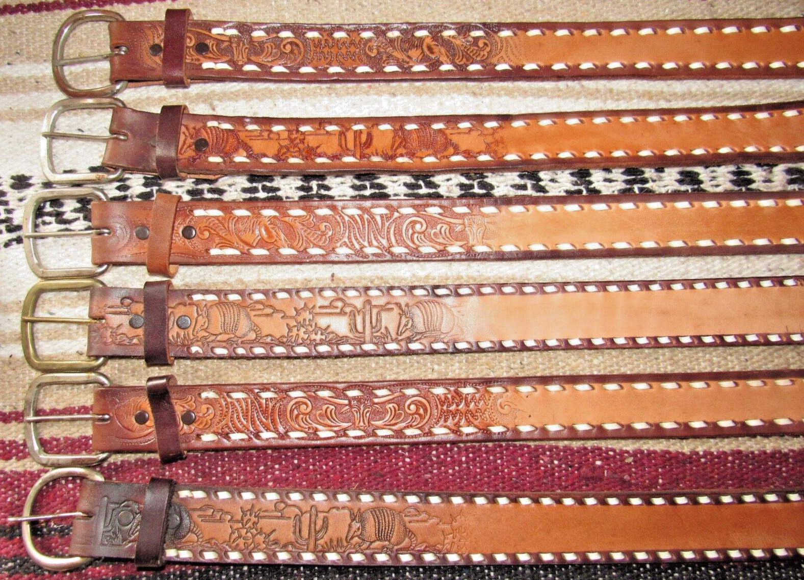 VTG Western C&M Co Buckstitch Tooled (Embossed) Leather Belts 6 pc Size 28 NEW