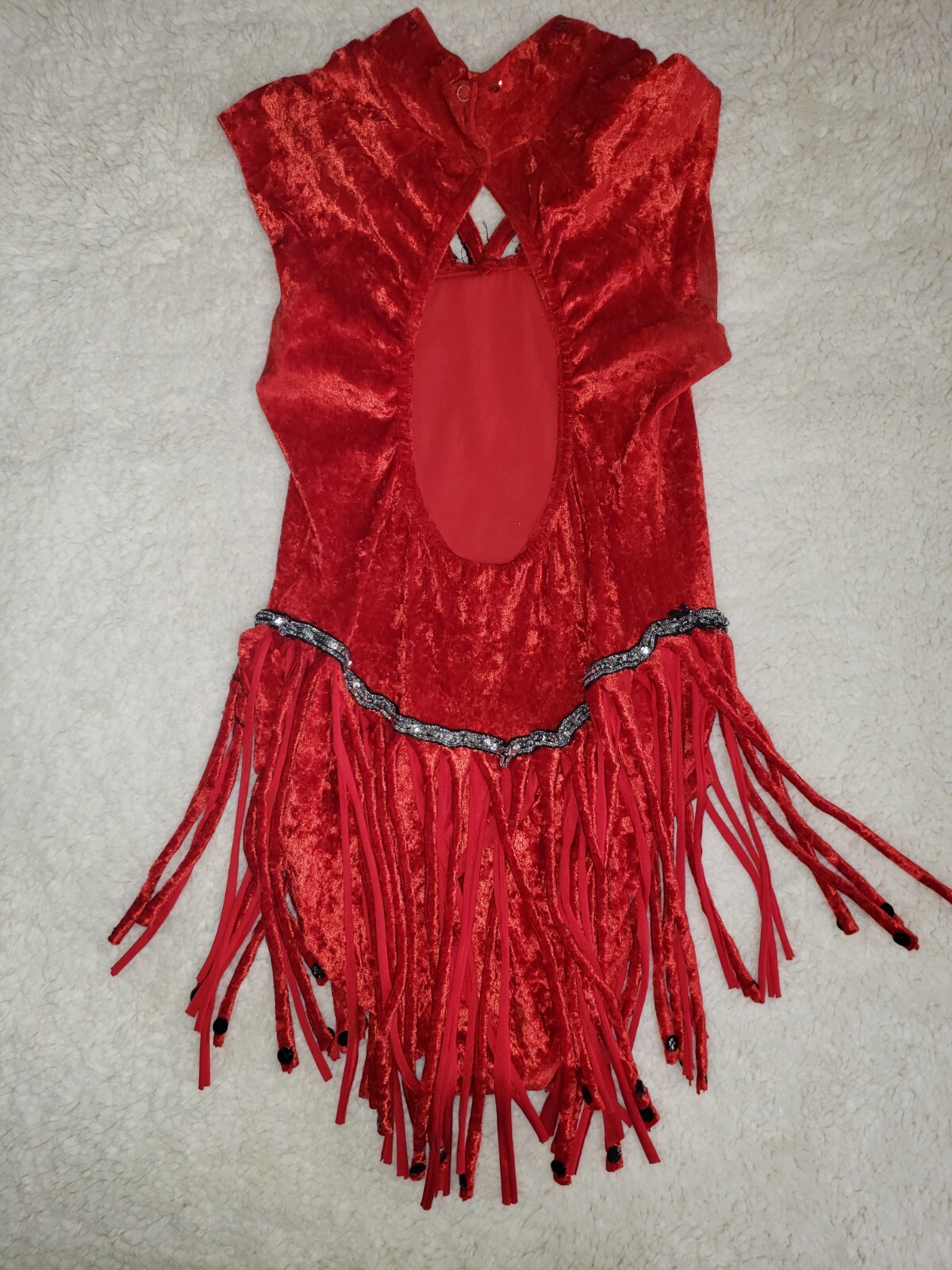 Vintage Performa Dancewear Glittering Red Velvet Tasseled Dress Made in USA