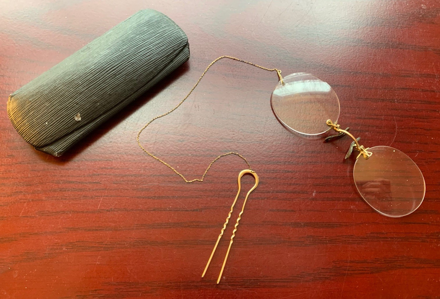 Antique Pince Nez Eyeglasses With Chain And Hair Pin Fits-you