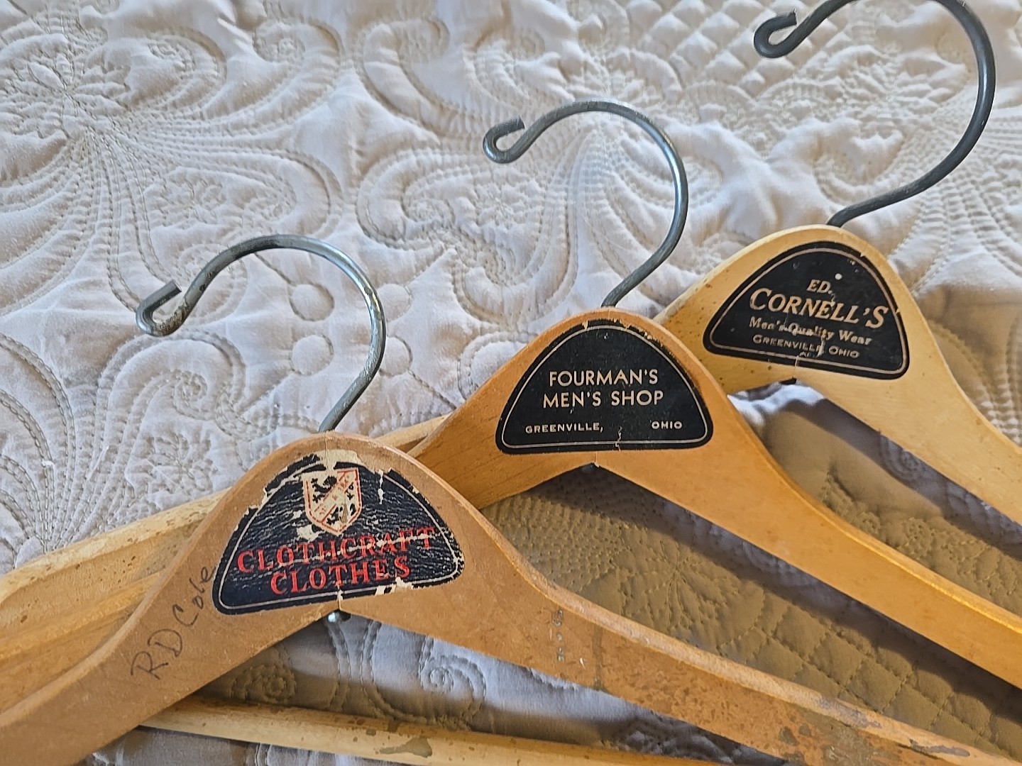 Lot of 6 Wooden Suit Hangers with Pant Bar – Vintage Metal Suit Slacks Coats