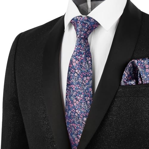 Mens 3.15inches Floral Tie with Flower Printed C142-navy/ Blue/ Pink