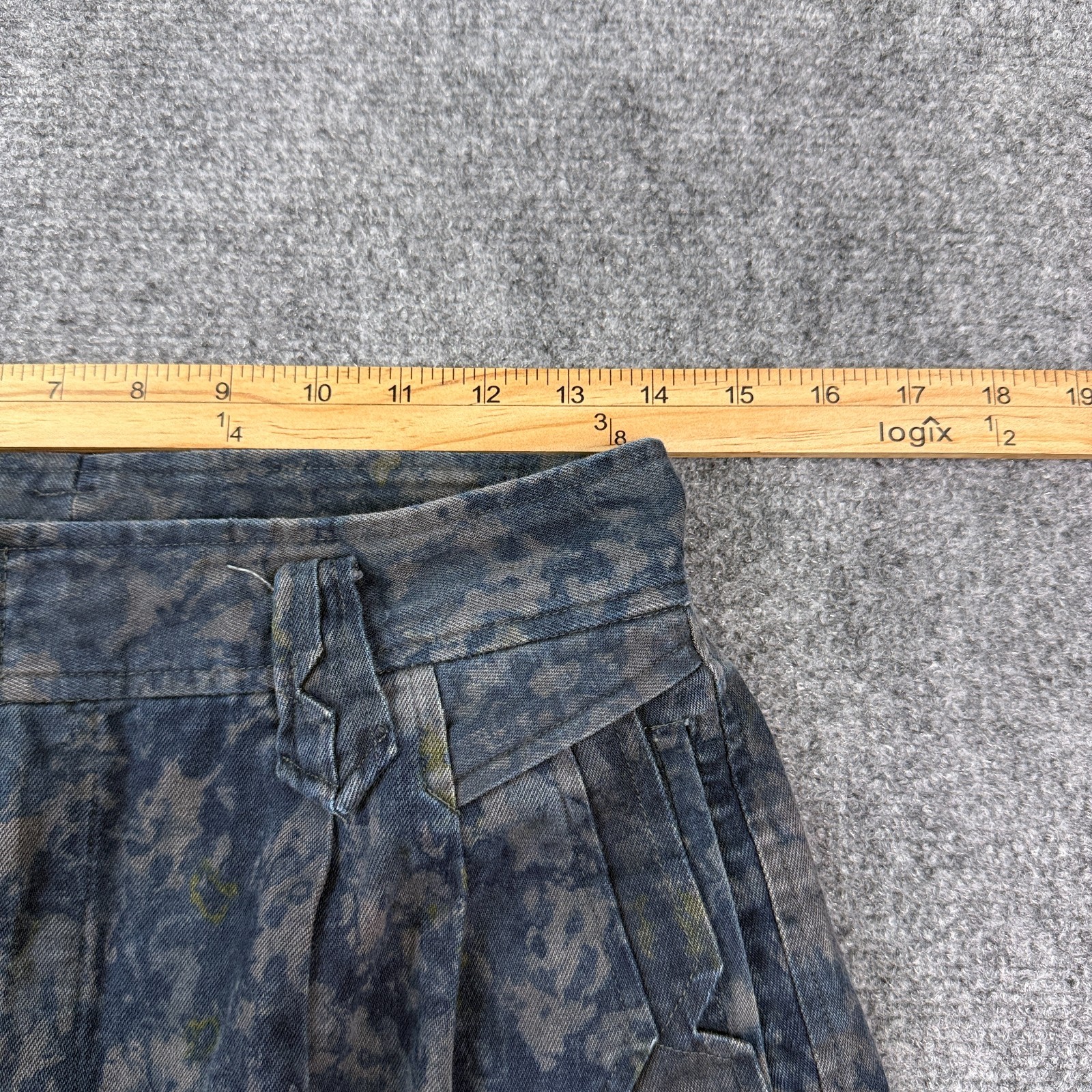 Vintage Mens House Pleated Pants Mens Blue Gray Marbled Print Talon Zip Tapered