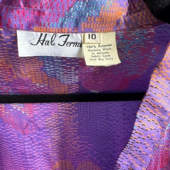 Vintage 1980s Hal Ferman Dress Women’s Size 10 Purple Retro V Neck Colorful