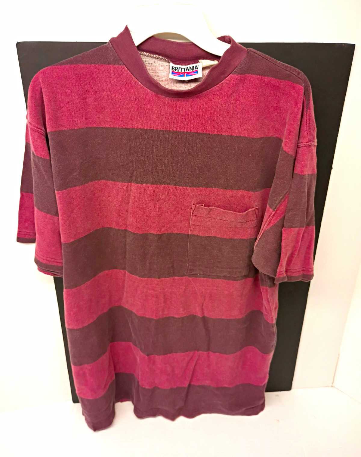Britannia VTG Men’s XL Burgundy/Brown Striped Pocket Crew Neck T-Shirt