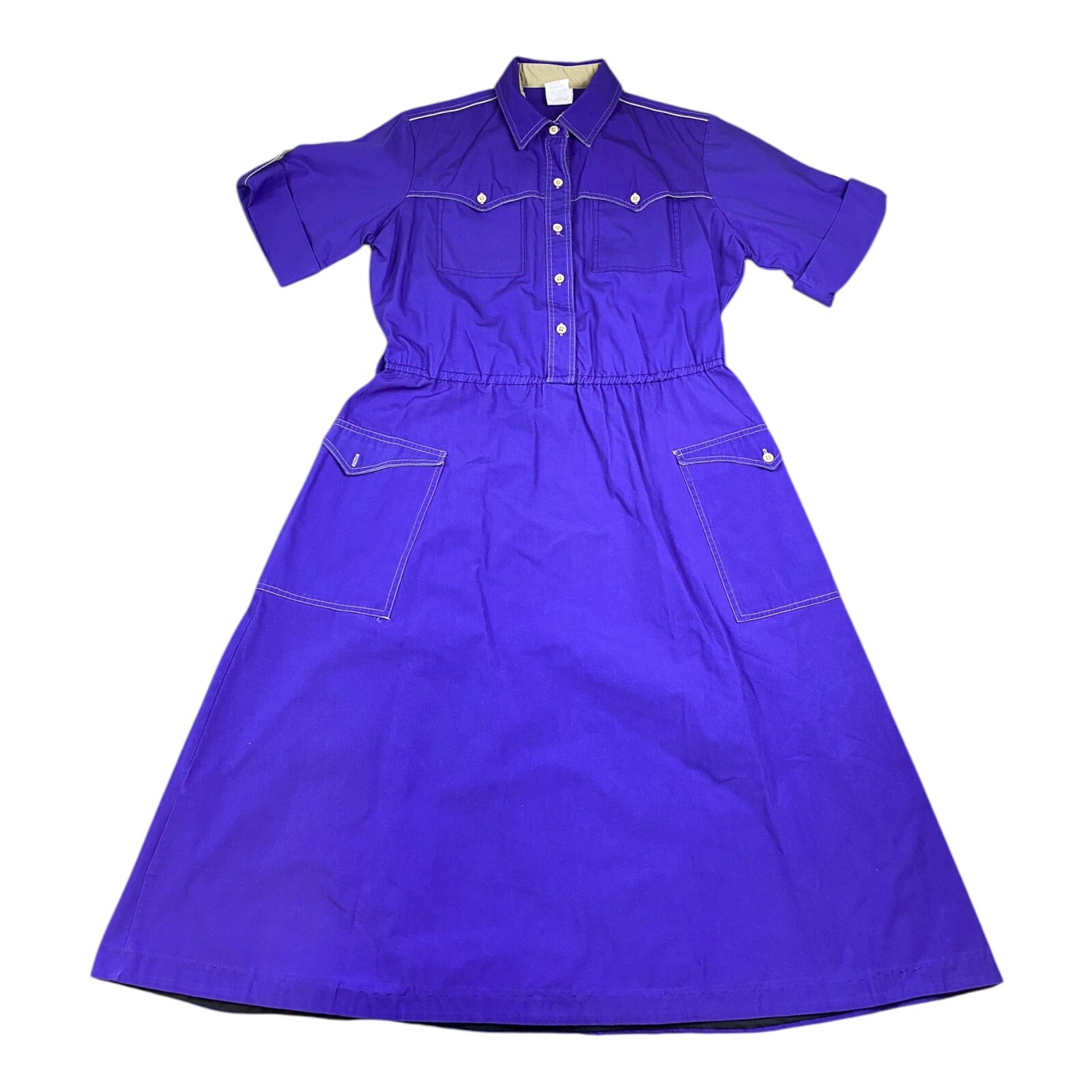 VTG 70’s Shirt Dres 11/12 Purple Western Cinched Waist Utility Pockets Thick