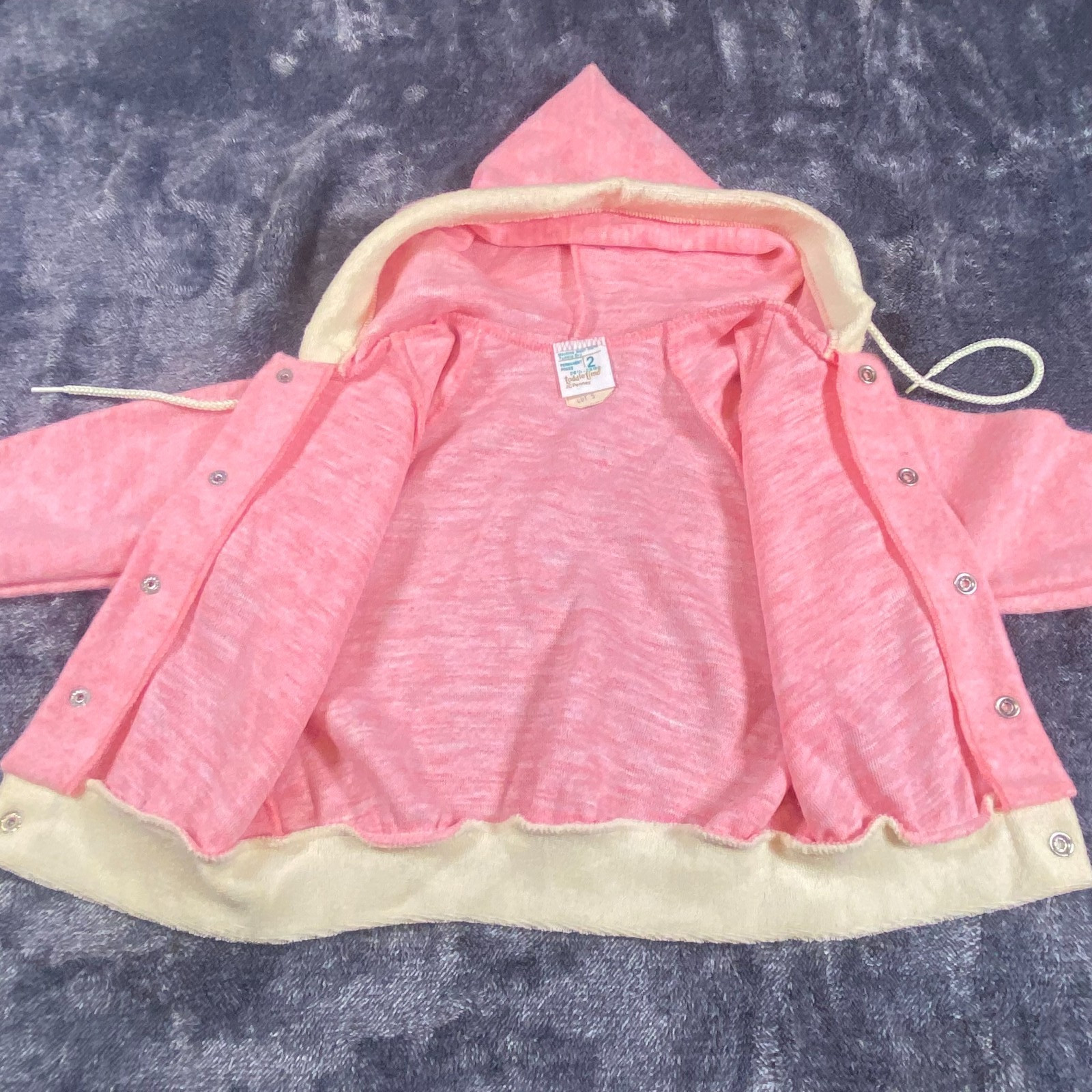 Vintage 70s JCPenney NOS Toddle Time Hoodie 2T Pink White Unisex USA Terry Cloth