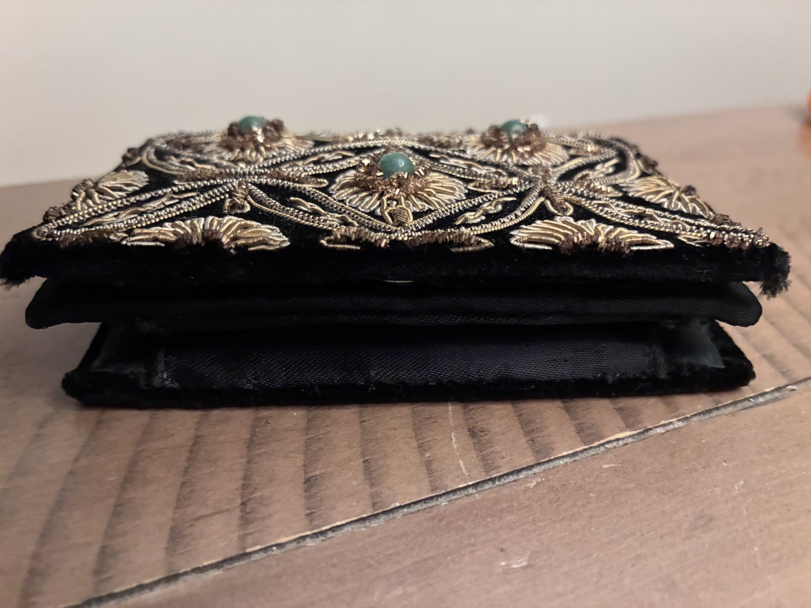 Vintage Embroidered Black Velvet Wallet Clutch from India