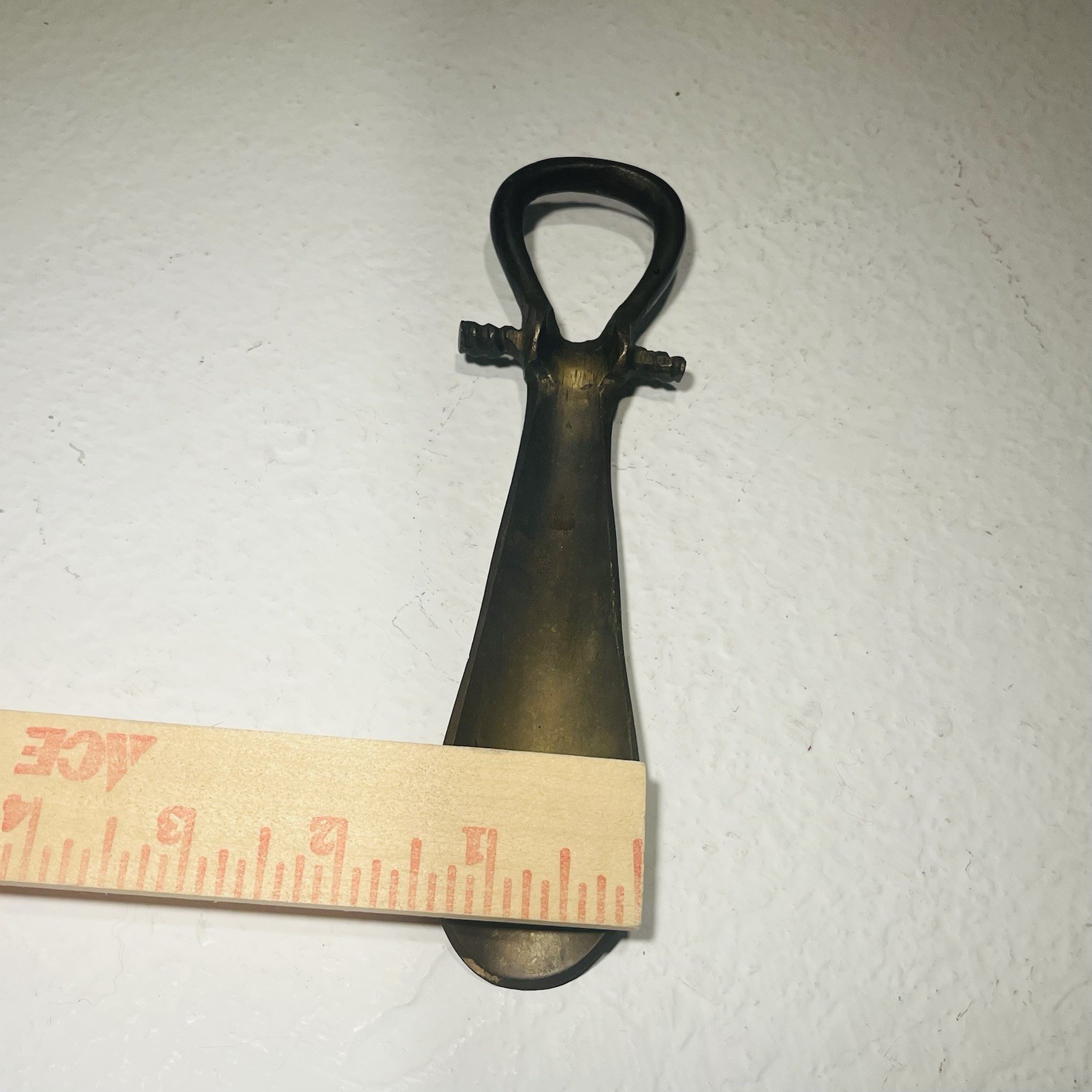 Antique 7” Inch Solid Brass Shoehorn with Hanging Loop