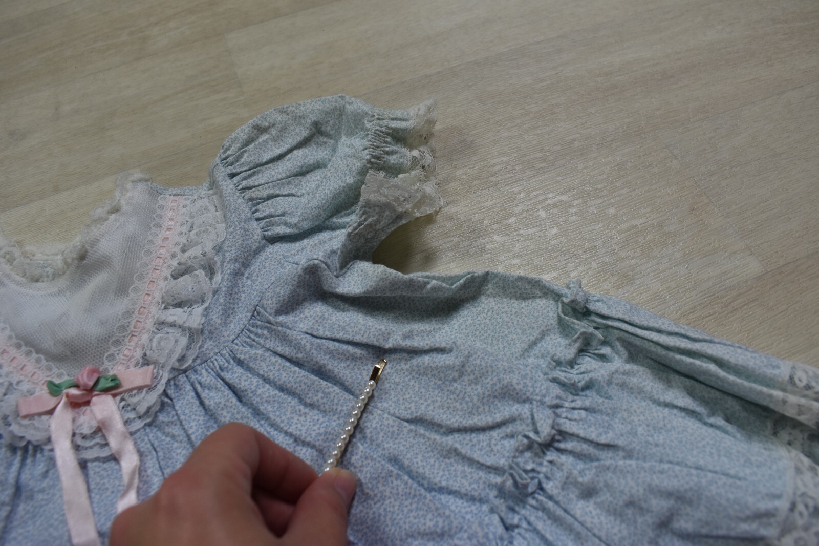 Vintage BRYAN Circle Dress Girl Baby 18 Mo Christmas Blue Floral Lace Collar