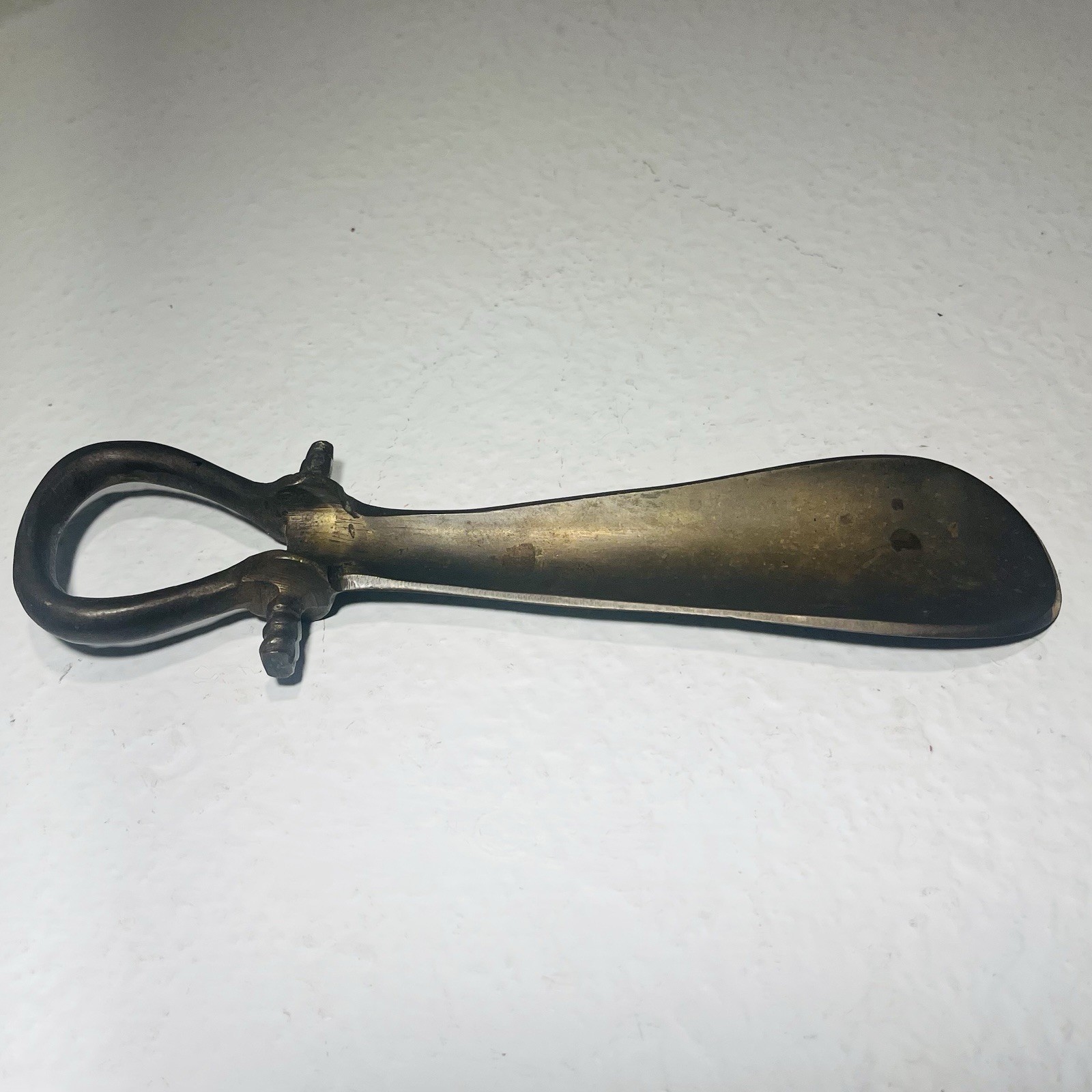Antique 7” Inch Solid Brass Shoehorn with Hanging Loop