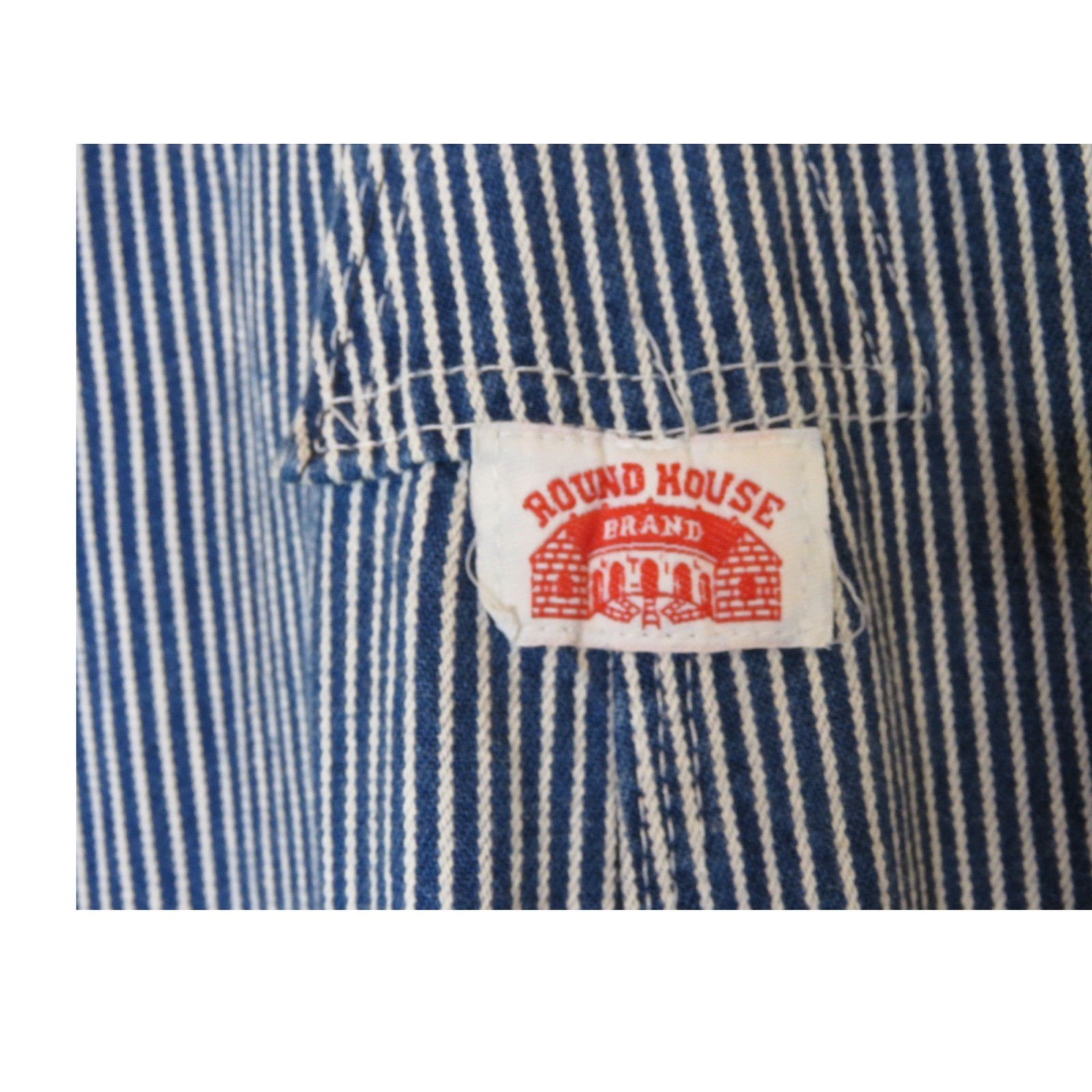 Vintage Round House Bib Overalls 38×32 Blue White Striped Straight Leg Outdoor