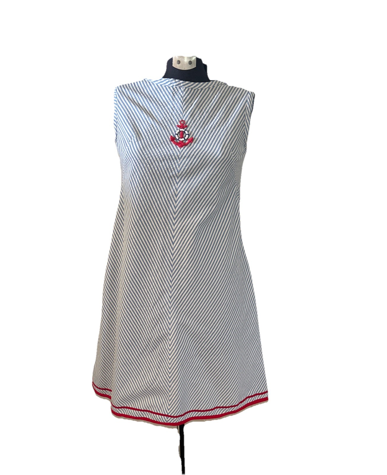 Vintage 1960’s Lightweight Red White & Blue Seersucker Shift Dress Nautical XS/S