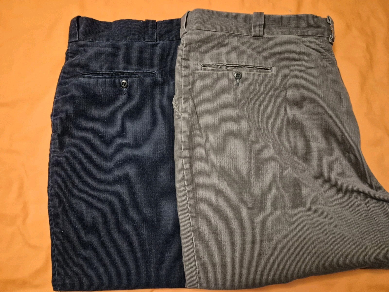 2 PAIRS VINTAGE SEARS WORK LEISURE PERMA PREST CORDUROY PANTS NAVY GREY 44 WAIST
