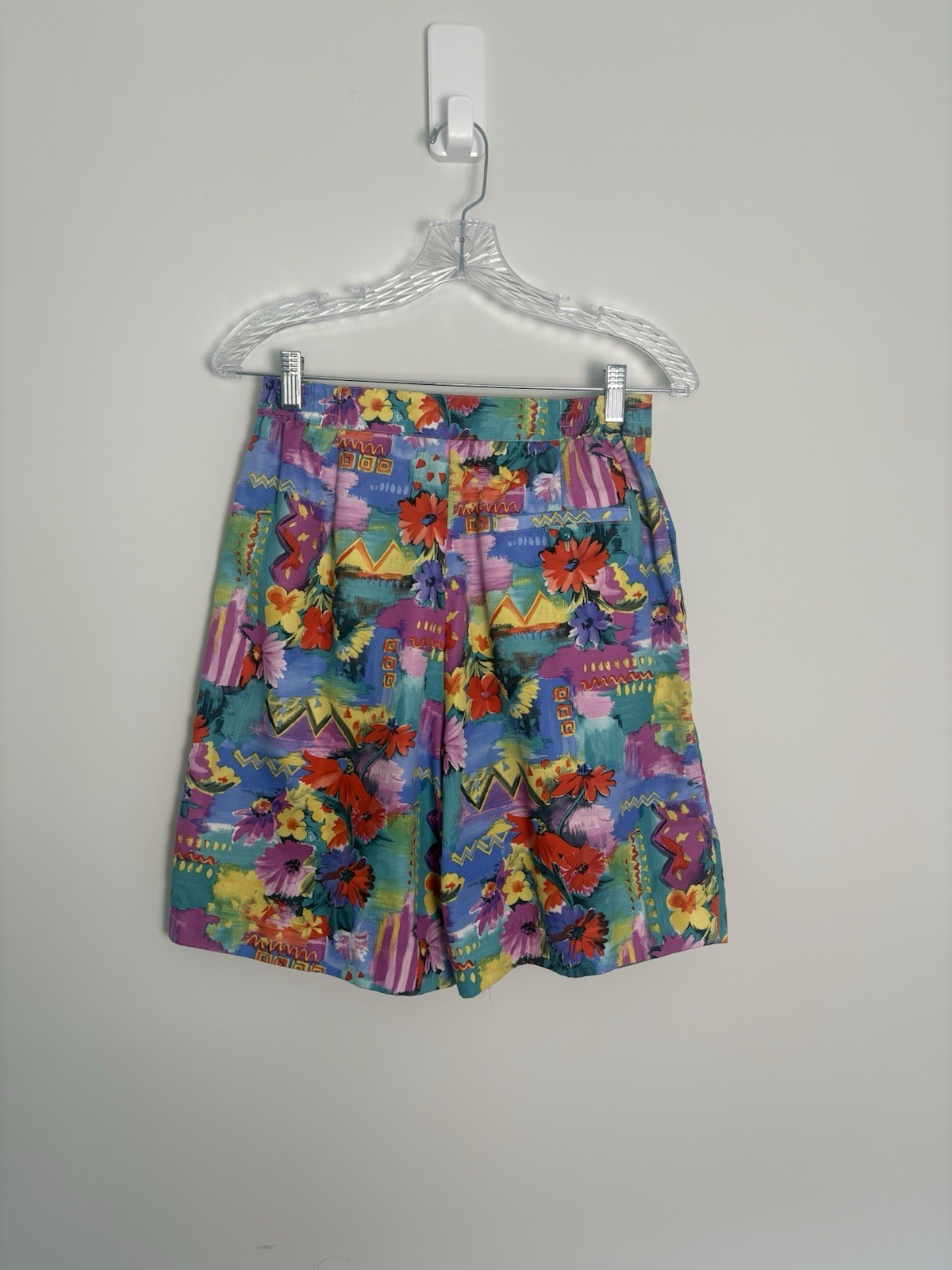 Vintage Men’s Pleated Shorts Vibrant Funky Colorful Floral Geometric Print 28