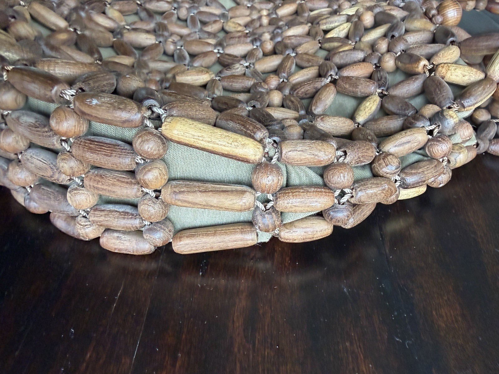 Vintage Wooden Bead Hobo Handbag Retro Boho Beaded Hand Crafted Purse Starburst