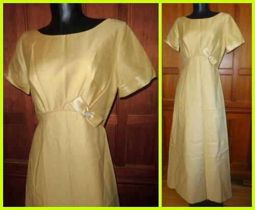 NOS Vtg 60s EMMA DOMB Yellow Regency Wedding Evening Party Maxi DRESS NEW!
