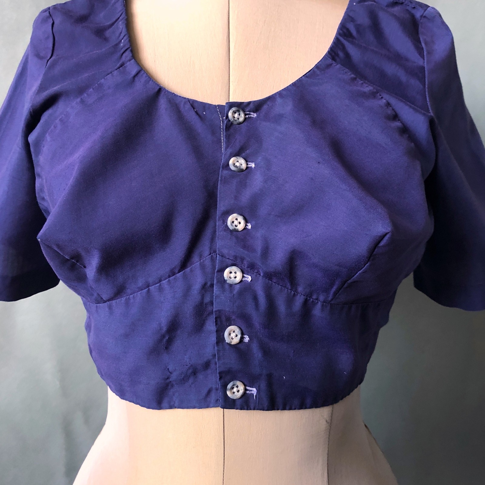Vintage 1950s Blue Crop Top Playsuit Top Busty Midriff Sexy Rockabilly 38 Bust