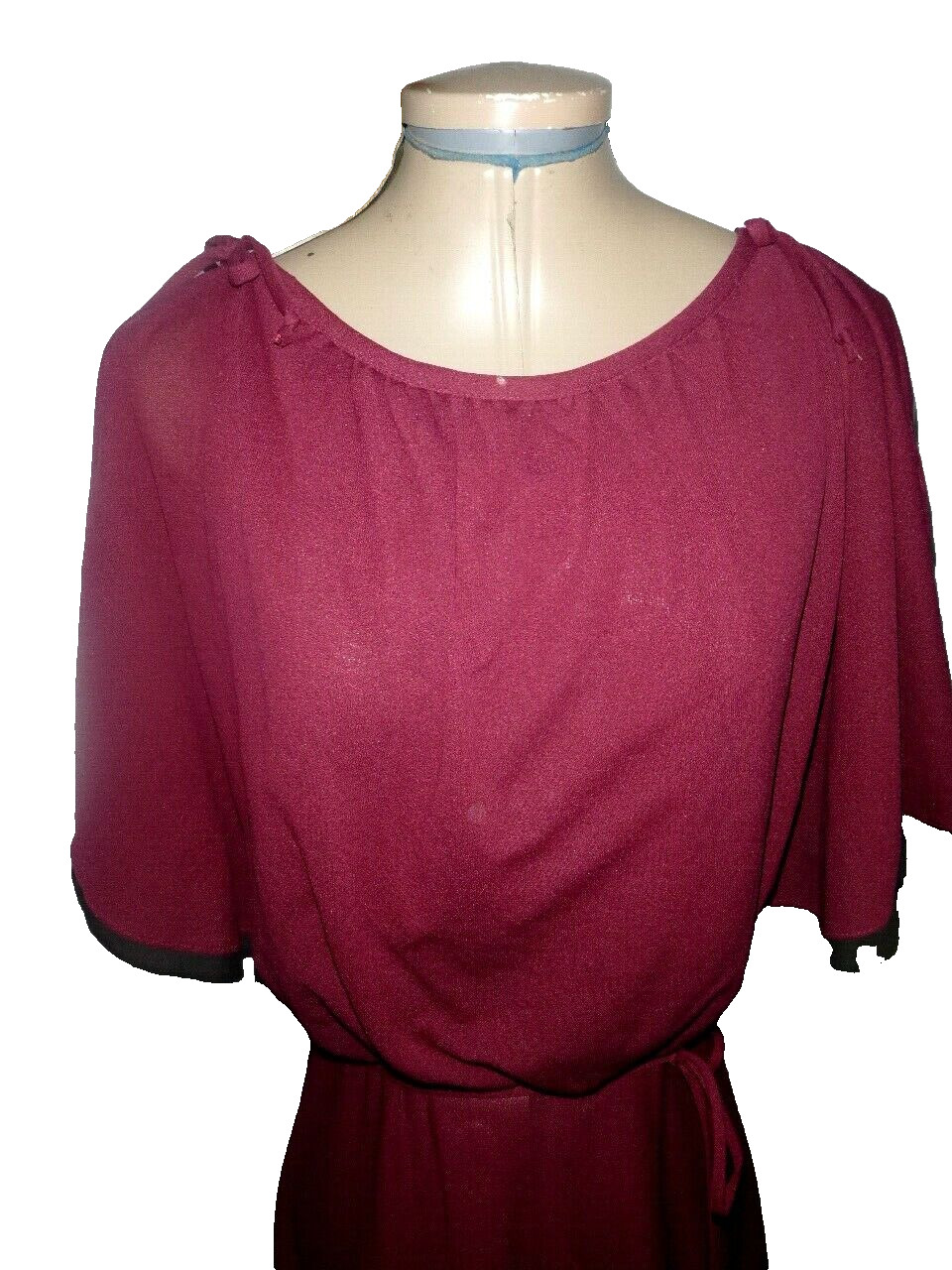 Vintage 70’s Polyester Wine Blouson Split Flutter Sleeve Disco Dress S/M