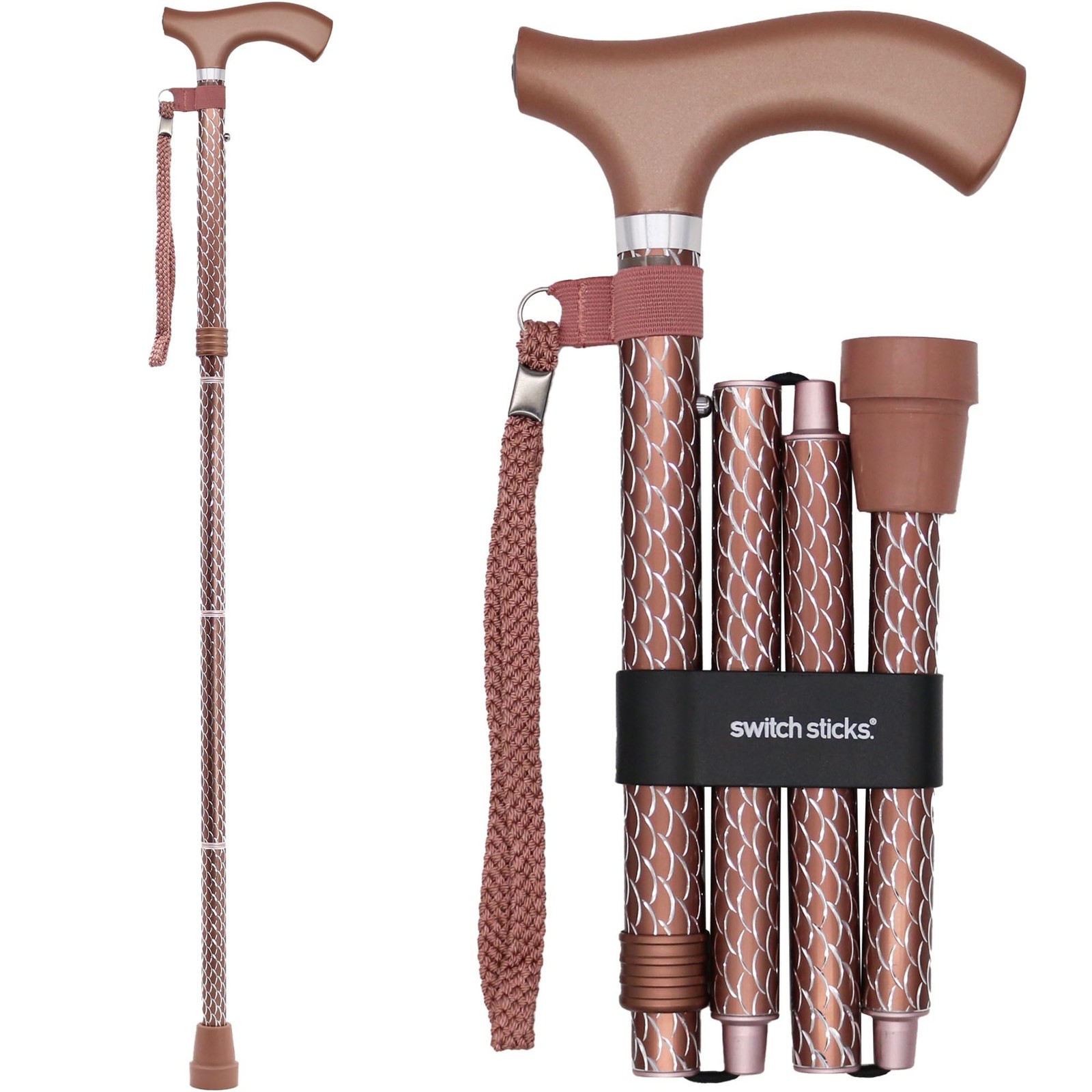 Switch Sticks Folding Walking Cane For Women & Men Engraved Rose Gold