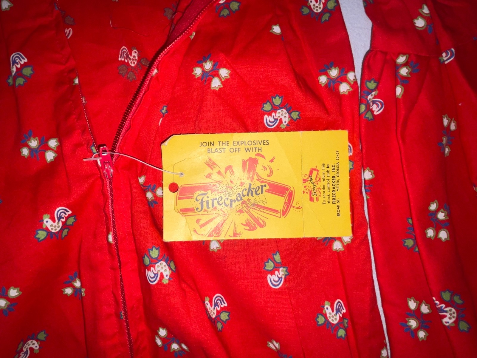 VTG 60s 70s WOMENS S NEW RED BELLE SLEEVE DISCO HIPPY ROOSTER CHICKEN MINI DRESS