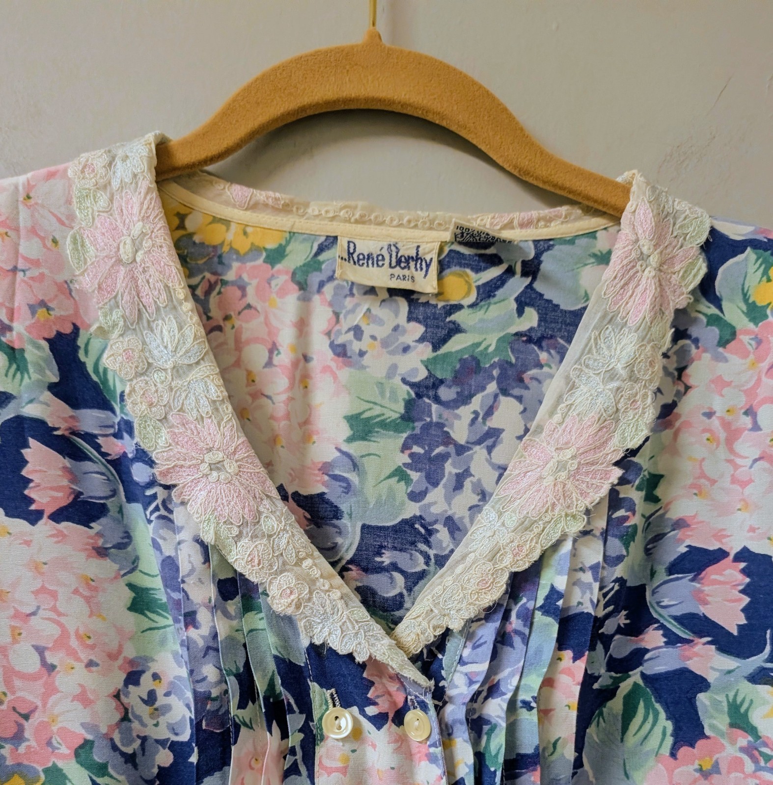Vintage 80’s Rene Derhy Paris Floral Drop Waist Tie Dress Pintucks M