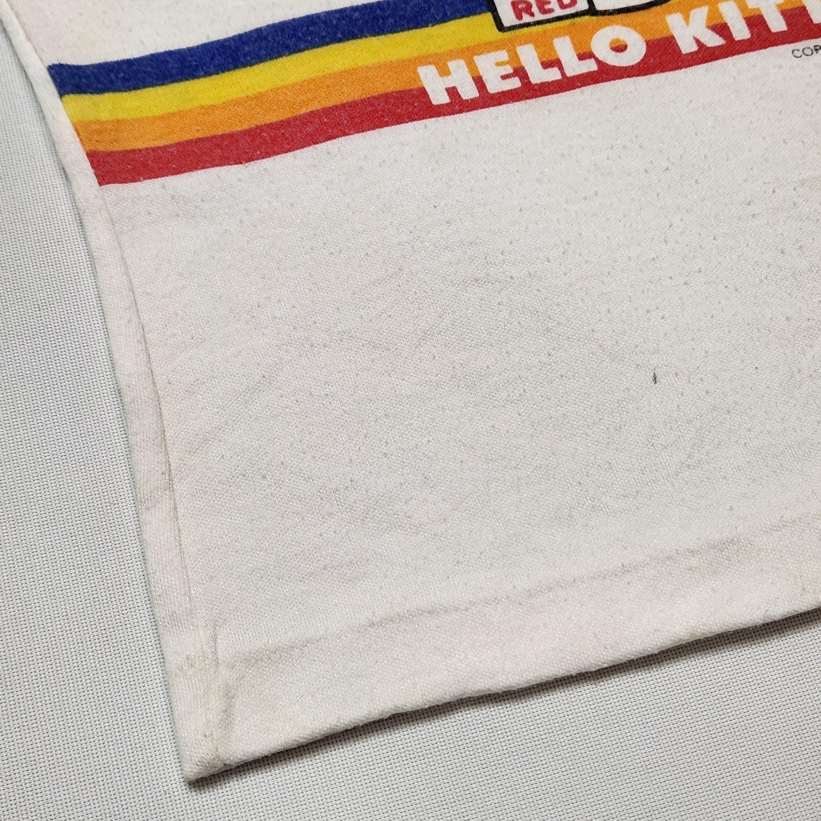 Vintage 80s Hello Kitty Rainbow Ringer Tshirt White Sanrio Toddler Graphic 2-4y