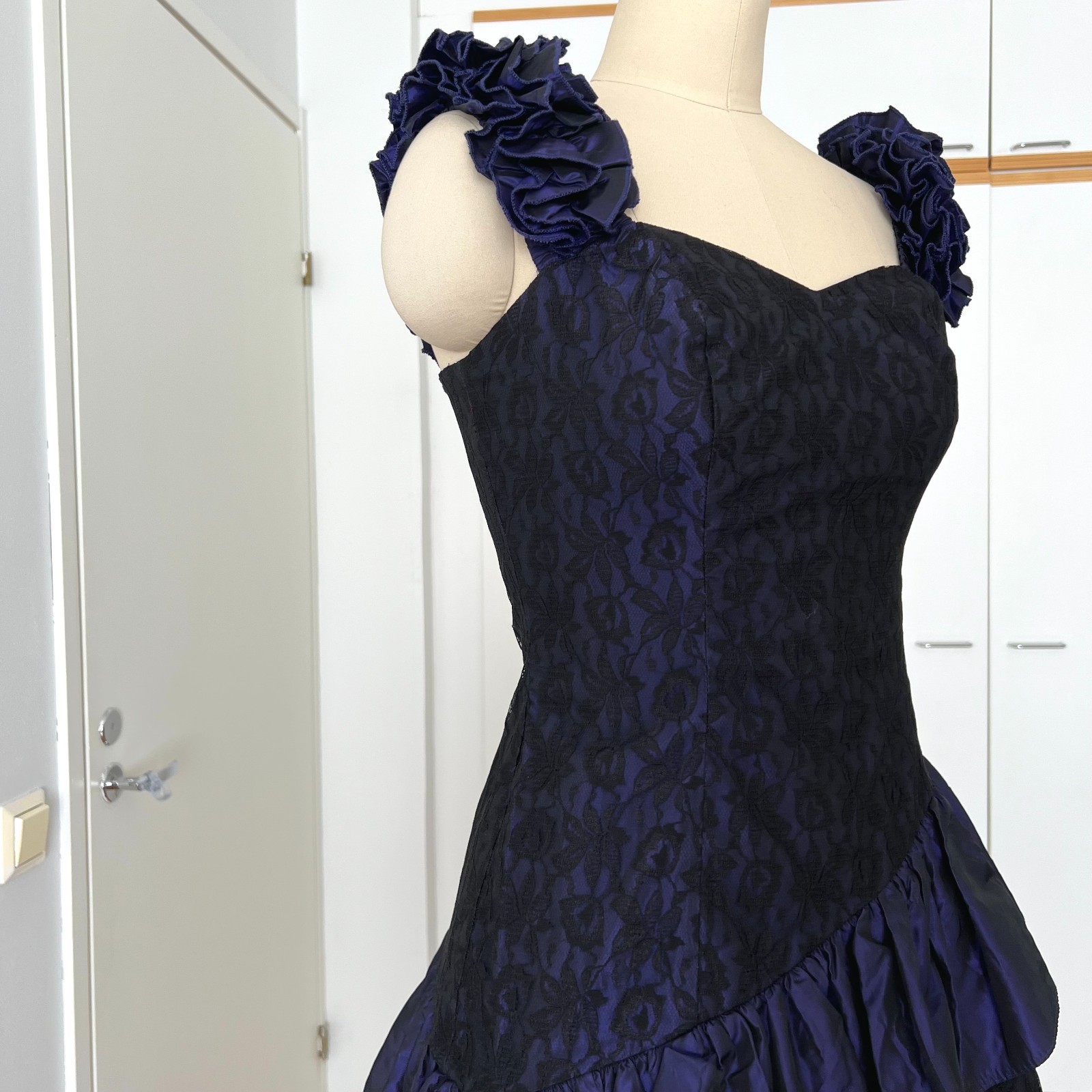 1980s Taffeta Cocktail Party Dress Asymmetrical Hem Cocktail Tiered Evening Gown