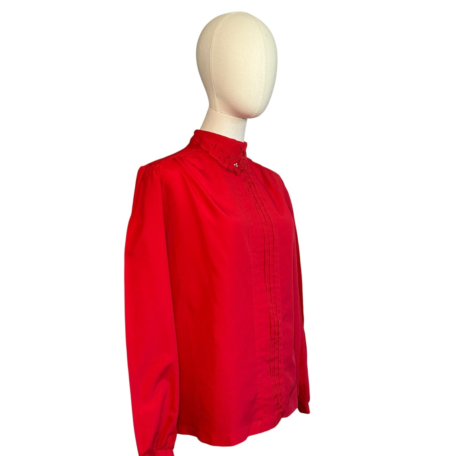 VTG 80s Claudia L Red Poinsettia Holiday Blouse Romantic Retro Twee Coquette
