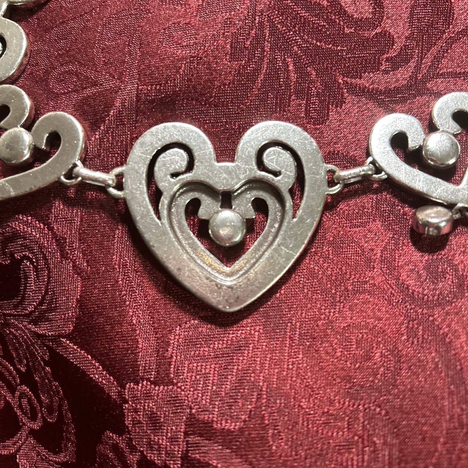 Brighton Silver Heart Pendant belt Pavé Clear Stones SZ M