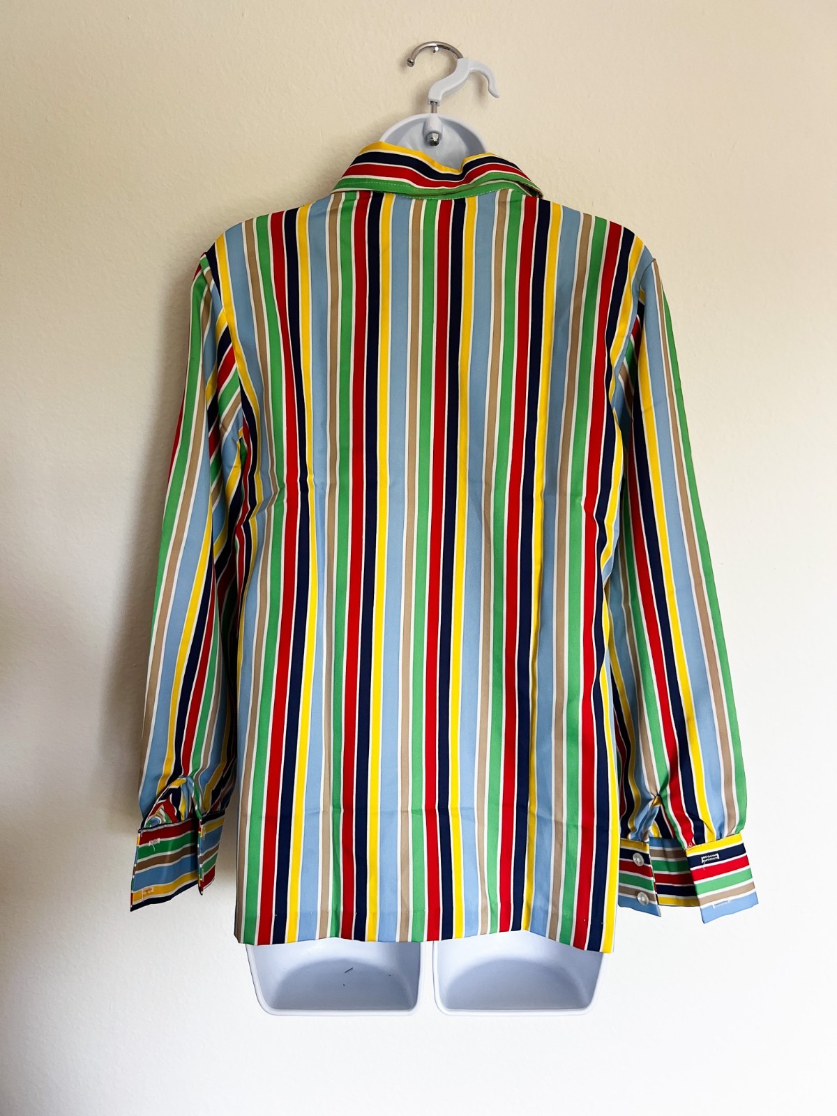 Vintage 70’s Spiegel Colorful Polyester Blouse Shirt Button Up Striped Size 10