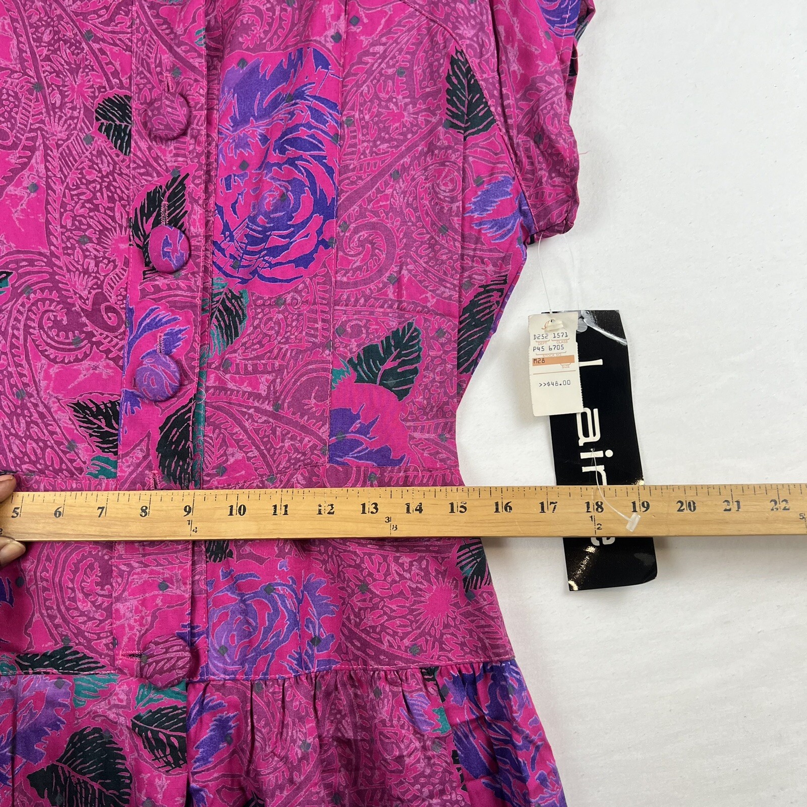 VTG Laine USA Dress Women Size 13/14 Floral Rayon Short Sleeve Max