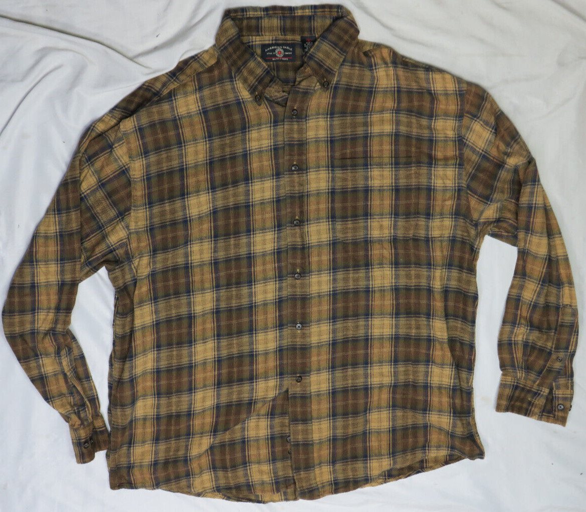 AMERICAN EAGLE OUTFITTERS MENS SHIRT XL BROWN PLAID FLANNEL VINTAGE COTTON AEO