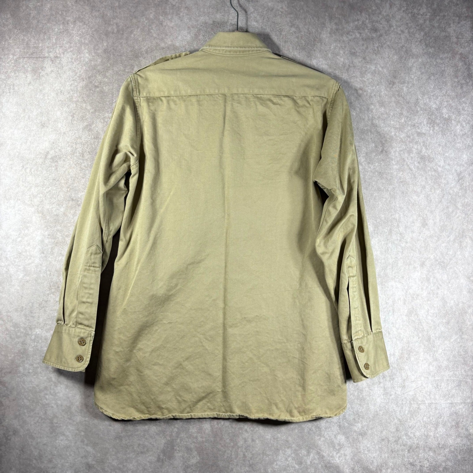 Vintage Military US Army Fordham Shirt Mens Size 15-32 Beige Khaki Button Up