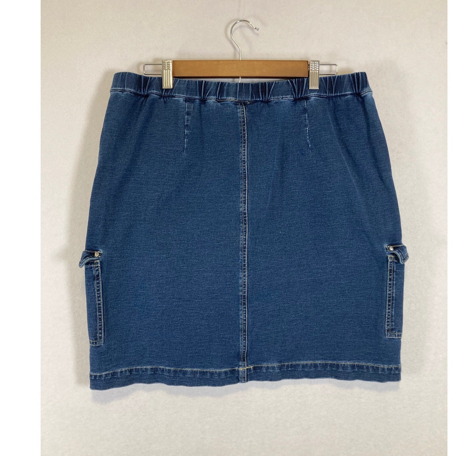 Vintage Quacker Factory DreamJeannes Women L Blue Cargo Denim Skirt Pull On