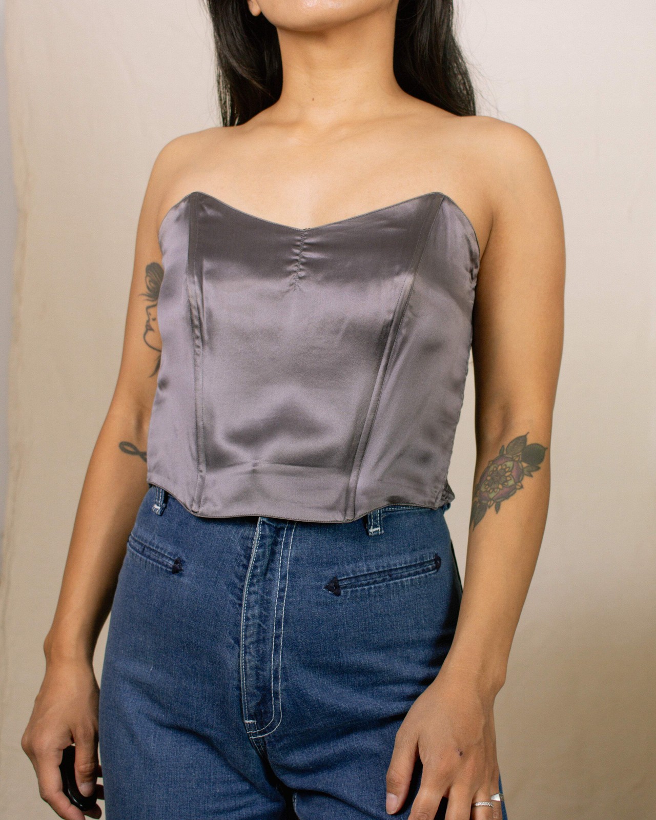 Vintage 70s Neiman Marcus Dusty Purple Silk Corset | Size Medium