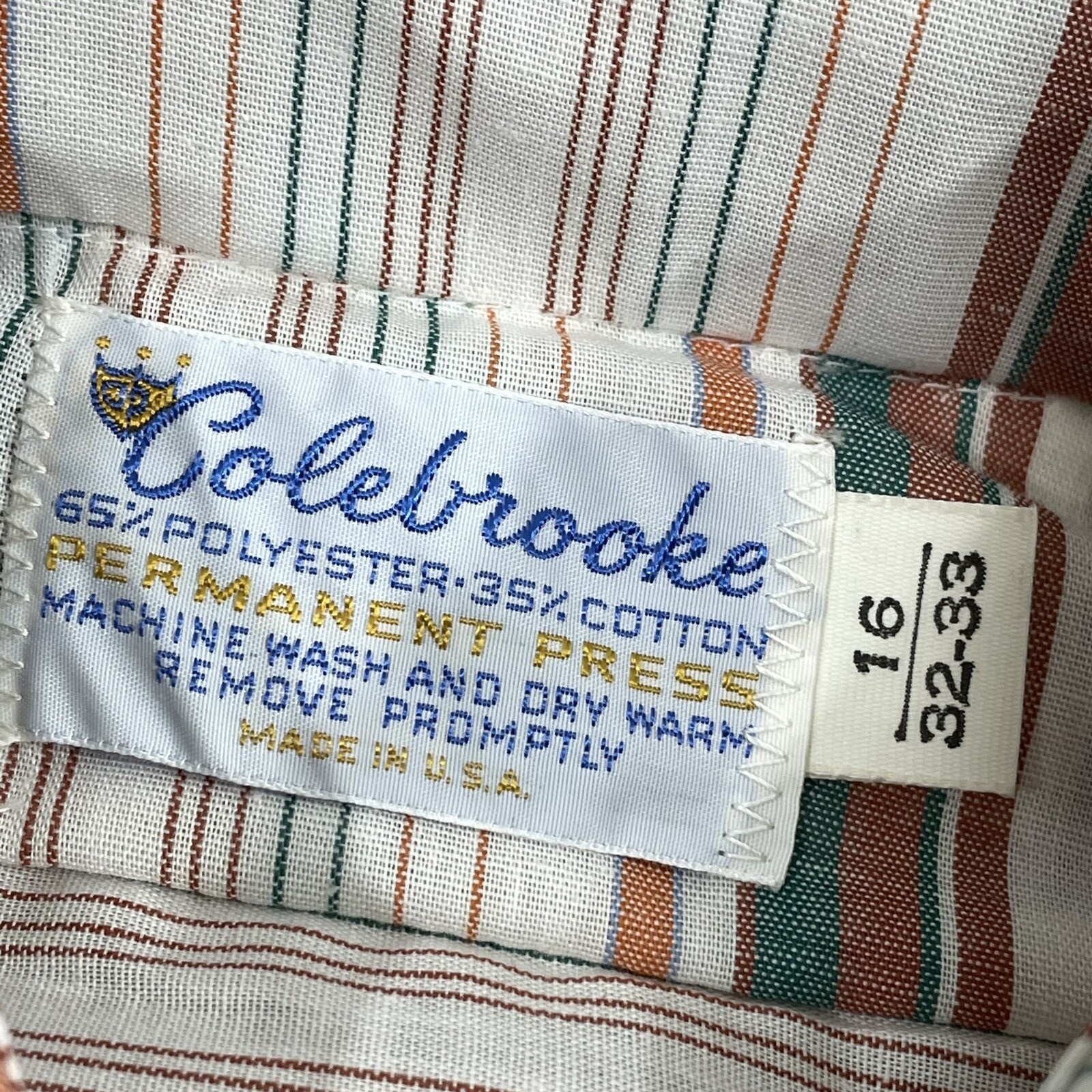 Vintage Colebrooke Permanent Press Striped Collared Shirt Mens 16 32-33 60s 70s